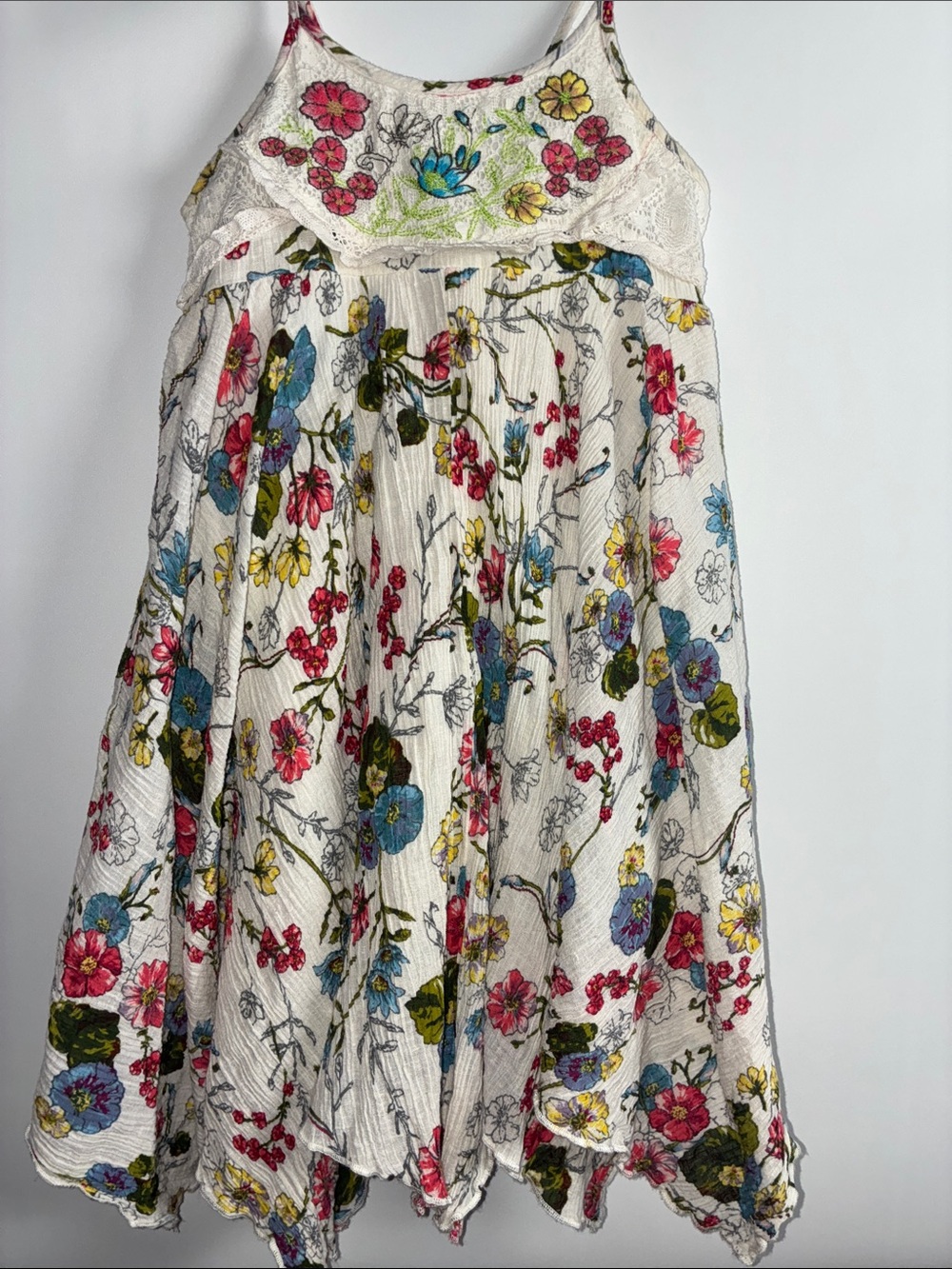 Mimi & Maggie White Floral Lace Yoke Sundress with Pink, Blue & Yellow Flowers